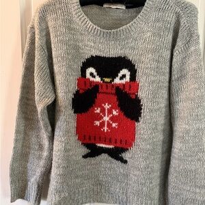 Rewind Gray Sweater with Red Penguin Design